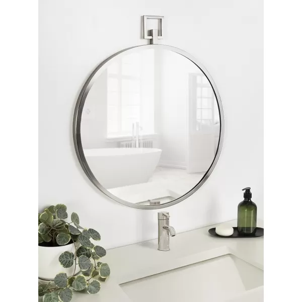 imageKate and Laurel Tabb Modern Round Mirror 24 x 28 Silver Decorative Glam Circle Mirror for WallSilver