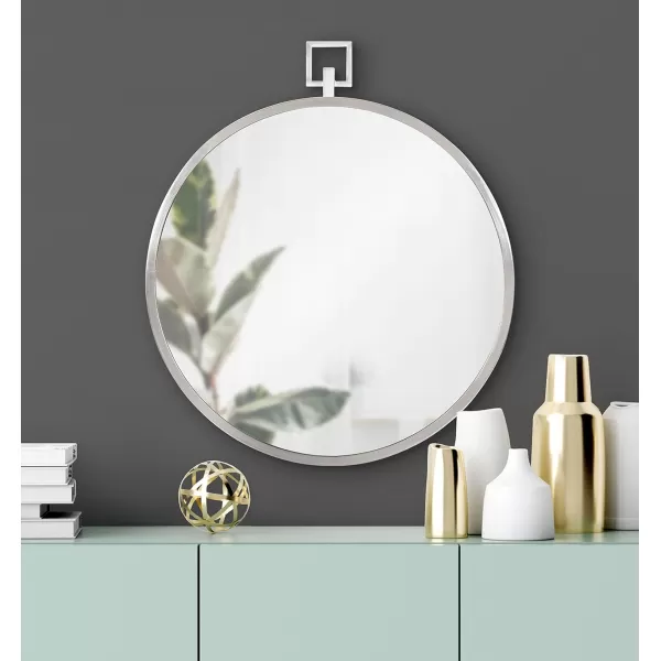 imageKate and Laurel Tabb Modern Round Mirror 24 x 28 Silver Decorative Glam Circle Mirror for WallSilver