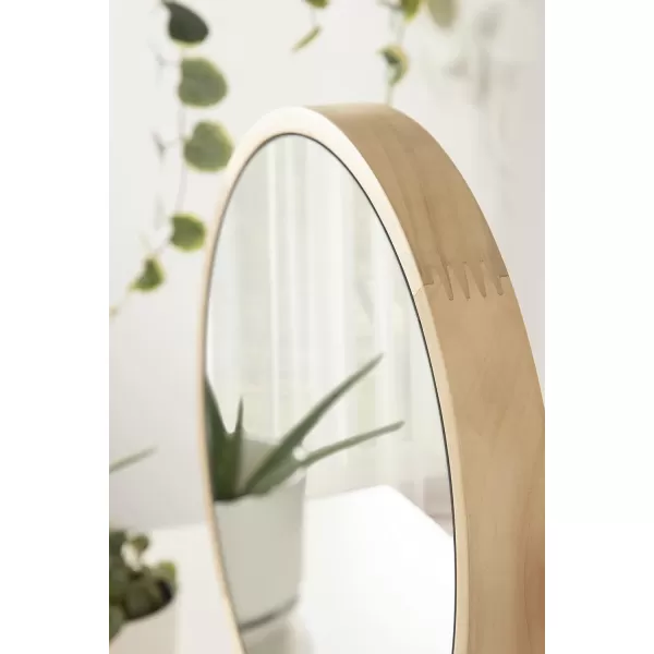 imageKate and Laurel Travis Modern Tabletop Mirror 17 x 21 Natural Poplar Decorative Freestanding Wood Mirror with Round Surface and Open Capsule Shaped Tray BaseNatural