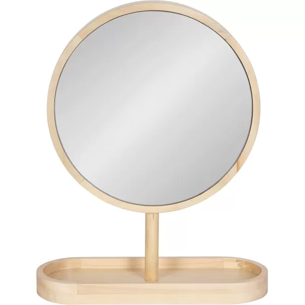 imageKate and Laurel Travis Modern Tabletop Mirror 17 x 21 Natural Poplar Decorative Freestanding Wood Mirror with Round Surface and Open Capsule Shaped Tray BaseNatural