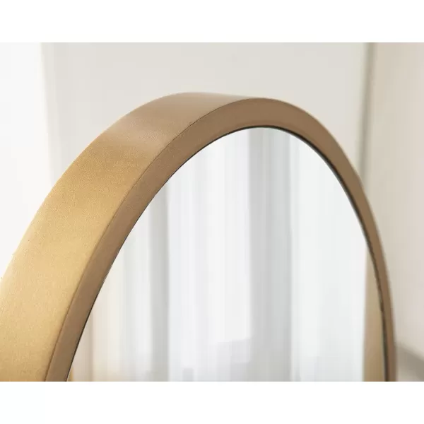 imageKate and Laurel Travis Modern Tabletop Mirror 17 x 21 Natural Poplar Decorative Freestanding Wood Mirror with Round Surface and Open Capsule Shaped Tray BaseGold