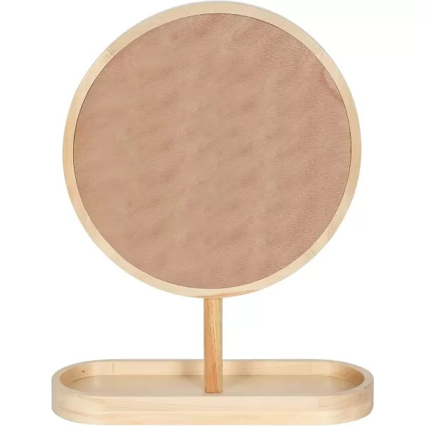 imageKate and Laurel Travis Modern Tabletop Mirror 17 x 21 Natural Poplar Decorative Freestanding Wood Mirror with Round Surface and Open Capsule Shaped Tray BaseNatural