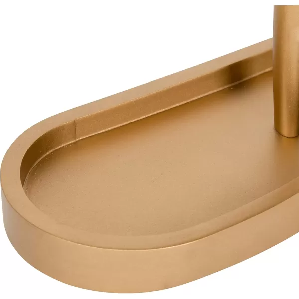 imageKate and Laurel Travis Modern Tabletop Mirror 17 x 21 Natural Poplar Decorative Freestanding Wood Mirror with Round Surface and Open Capsule Shaped Tray BaseGold