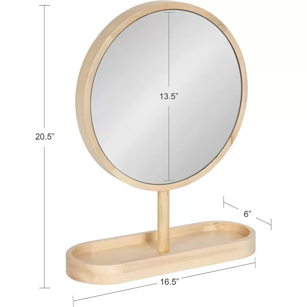 imageKate and Laurel Travis Modern Tabletop Mirror 17 x 21 Natural Poplar Decorative Freestanding Wood Mirror with Round Surface and Open Capsule Shaped Tray BaseNatural