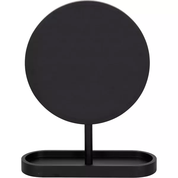 imageKate and Laurel Travis Modern Tabletop Mirror 17 x 21 Natural Poplar Decorative Freestanding Wood Mirror with Round Surface and Open Capsule Shaped Tray BaseBlack