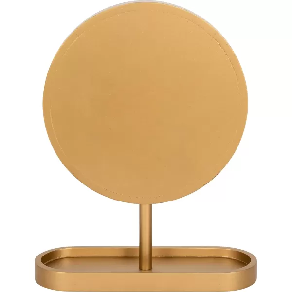 imageKate and Laurel Travis Modern Tabletop Mirror 17 x 21 Natural Poplar Decorative Freestanding Wood Mirror with Round Surface and Open Capsule Shaped Tray BaseGold