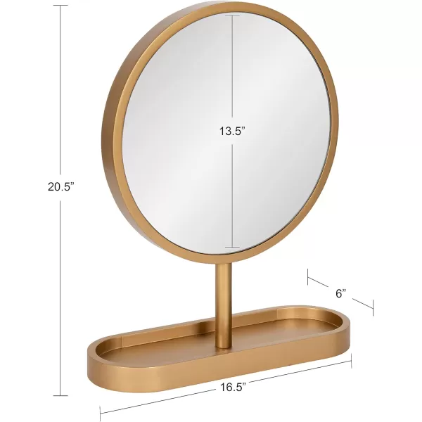 imageKate and Laurel Travis Modern Tabletop Mirror 17 x 21 Natural Poplar Decorative Freestanding Wood Mirror with Round Surface and Open Capsule Shaped Tray BaseGold