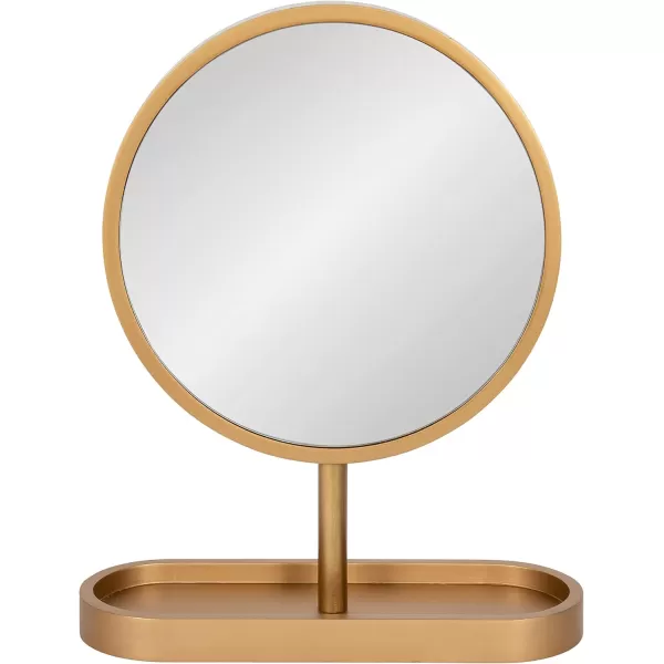 imageKate and Laurel Travis Modern Tabletop Mirror 17 x 21 Natural Poplar Decorative Freestanding Wood Mirror with Round Surface and Open Capsule Shaped Tray BaseGold