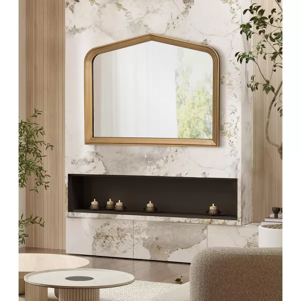 imageKate and Laurel Tudor Traditional Wooden Wide Arch Wall Mirror 36 x 28 Walnut Brown Vintage Arched Hanging Mirror with Pointed Arch and Pieced Wood FrameGold