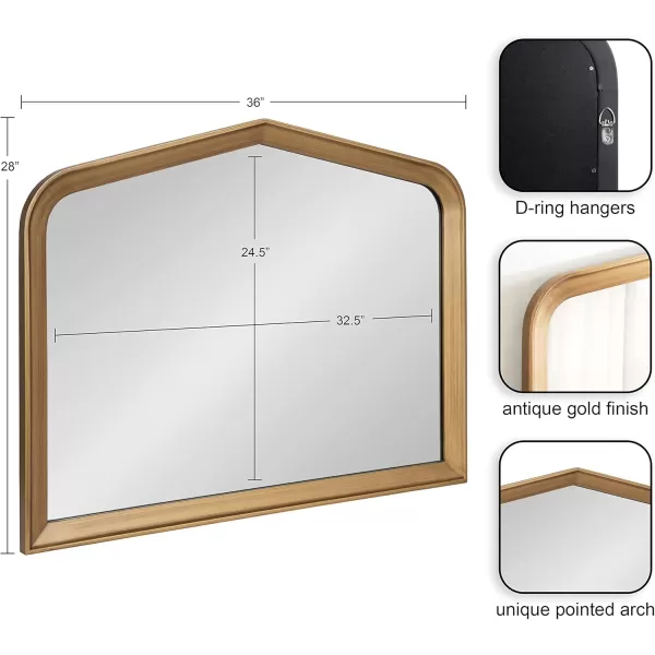 imageKate and Laurel Tudor Traditional Wooden Wide Arch Wall Mirror 36 x 28 Walnut Brown Vintage Arched Hanging Mirror with Pointed Arch and Pieced Wood FrameGold