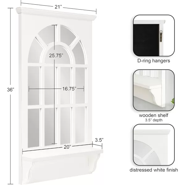 imageKate and Laurel Wallhaus Traditional Arched Mirror with Shelf 21 x 36 White Coastal Decorative Wooden Window Mirror with Display Shelf for Use as Entryway Mirror Decor