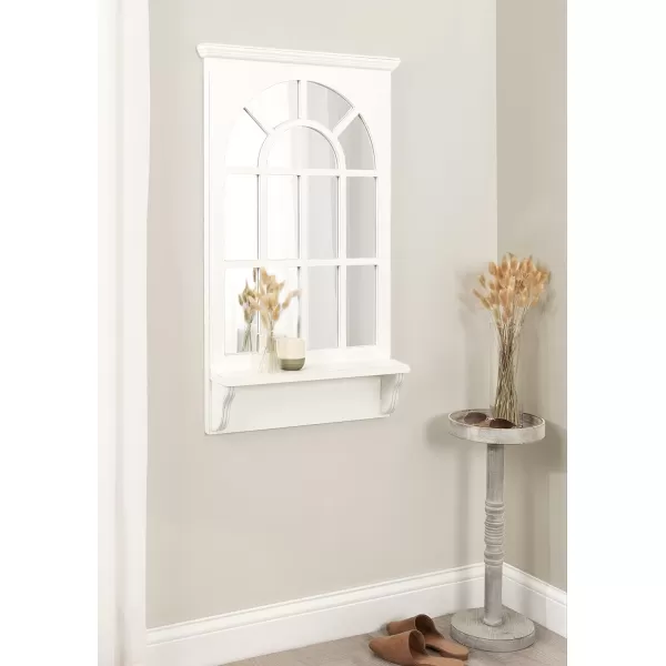 imageKate and Laurel Wallhaus Traditional Arched Mirror with Shelf 21 x 36 White Coastal Decorative Wooden Window Mirror with Display Shelf for Use as Entryway Mirror Decor