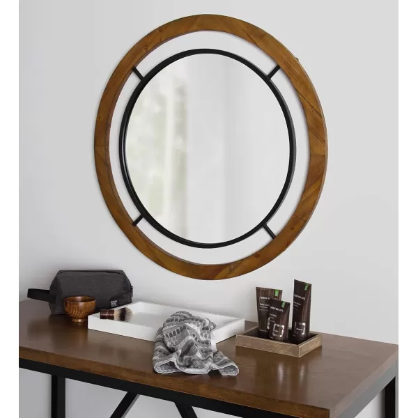 imageKate and Laurel Whalen Rustic Wood Wall Mirror 32quot x 32quot Brown FarmhouseInspired Home Decor Round Modern Shape