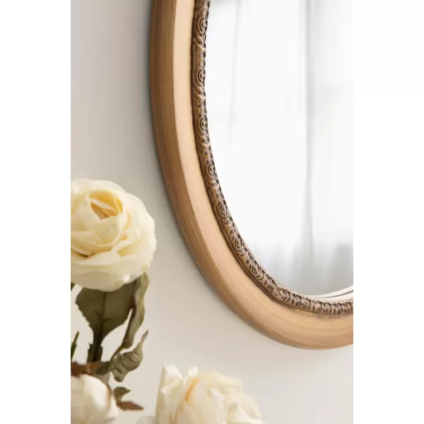 imageKate and Laurel Wildomar Decorative Ornate Round Mirror 26 Inch Diameter Gold Traditional Ornate Circle Mirror with Carved Detail Design for Bathroom Mirror for Over Sink