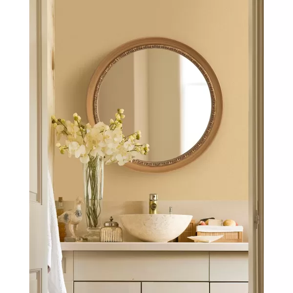 imageKate and Laurel Wildomar Decorative Ornate Round Mirror 26 Inch Diameter Gold Traditional Ornate Circle Mirror with Carved Detail Design for Bathroom Mirror for Over Sink