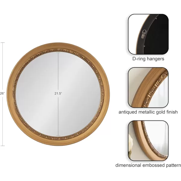 imageKate and Laurel Wildomar Decorative Ornate Round Mirror 26 Inch Diameter Gold Traditional Ornate Circle Mirror with Carved Detail Design for Bathroom Mirror for Over Sink