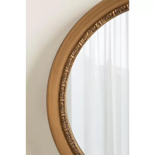 imageKate and Laurel Wildomar Decorative Ornate Round Mirror 26 Inch Diameter Gold Traditional Ornate Circle Mirror with Carved Detail Design for Bathroom Mirror for Over Sink