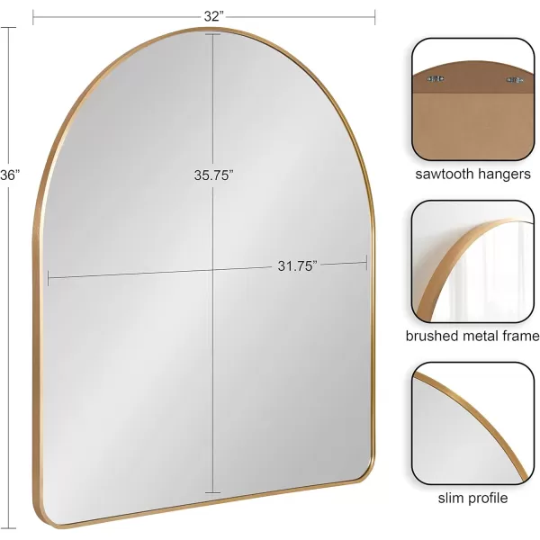 imageKate and Laurel Zayda Modern Glam Arch Framed Statement Wall Mirror 32 x 36 Gold Metal Minimalist MidCentury Round Arched Wall Mirror with Smooth CurvesGold