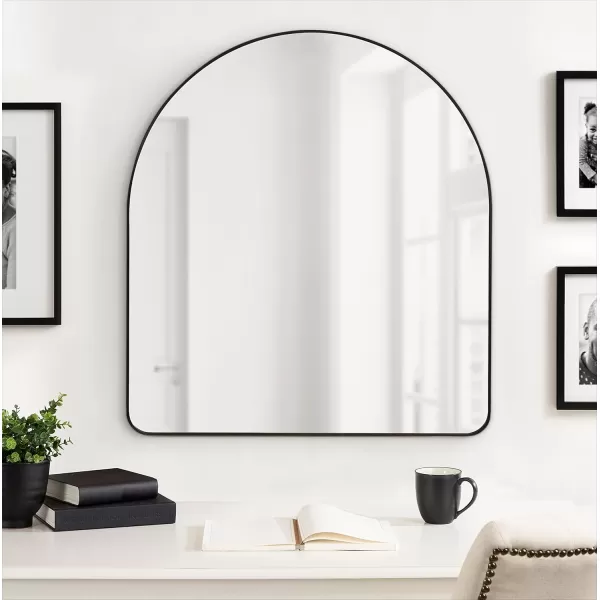 imageKate and Laurel Zayda Modern Glam Arch Framed Statement Wall Mirror 32 x 36 Gold Metal Minimalist MidCentury Round Arched Wall Mirror with Smooth CurvesBlack