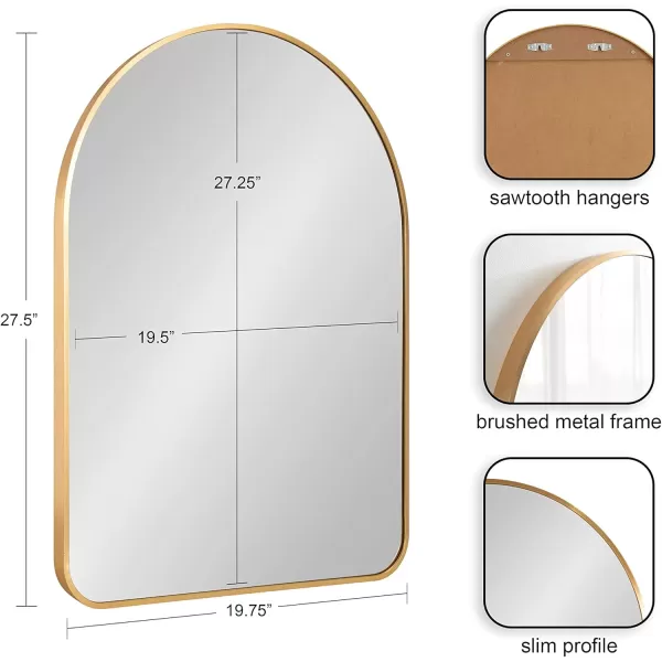 imageKate and Laurel Zayda Modern Glam Arch Framed Statement Wall Mirror 32 x 36 Gold Metal Minimalist MidCentury Round Arched Wall Mirror with Smooth CurvesGold