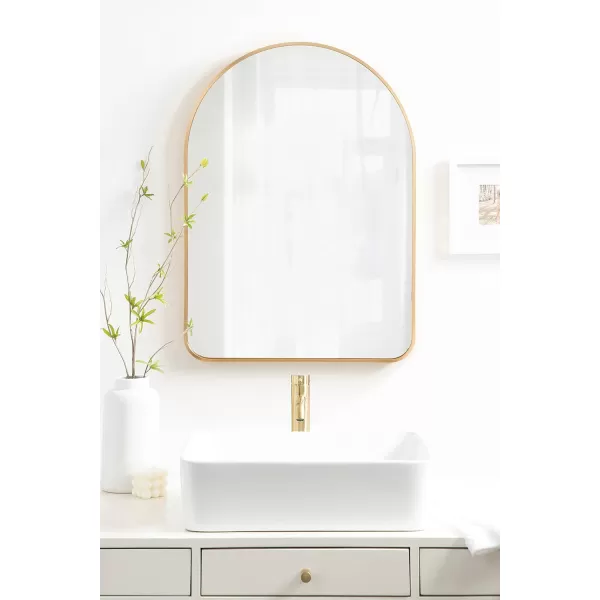 imageKate and Laurel Zayda Modern Glam Arch Framed Statement Wall Mirror 32 x 36 Gold Metal Minimalist MidCentury Round Arched Wall Mirror with Smooth CurvesGold