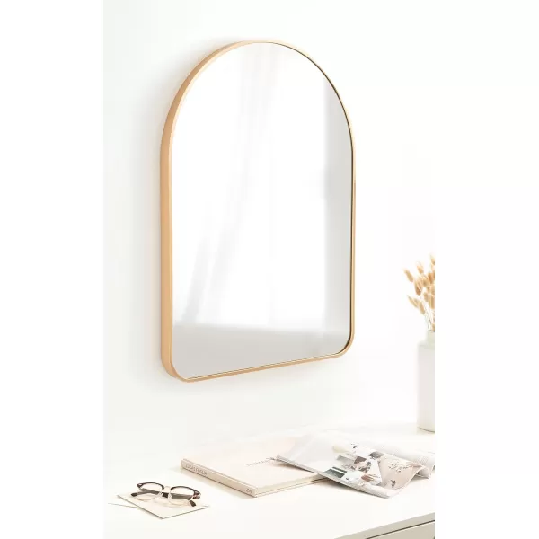 imageKate and Laurel Zayda Modern Glam Arch Framed Statement Wall Mirror 32 x 36 Gold Metal Minimalist MidCentury Round Arched Wall Mirror with Smooth CurvesGold