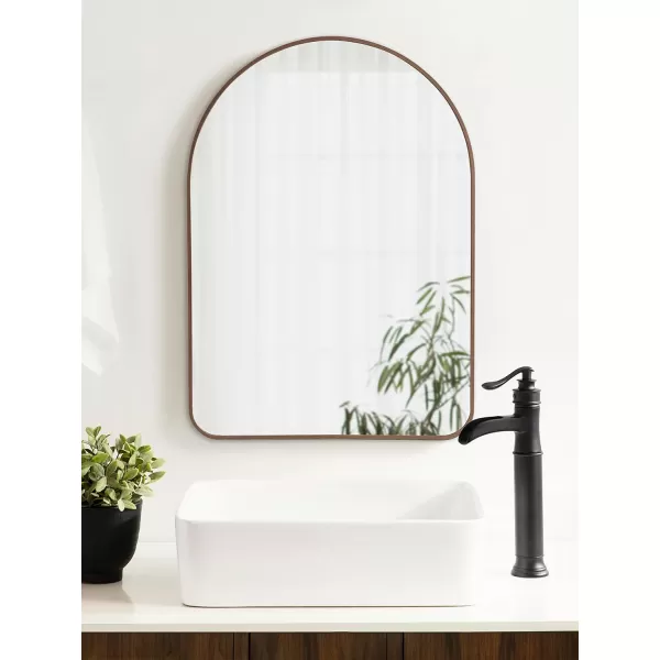 imageKate and Laurel Zayda Modern Glam Arch Framed Statement Wall Mirror 32 x 36 Gold Metal Minimalist MidCentury Round Arched Wall Mirror with Smooth CurvesWalnut Brown