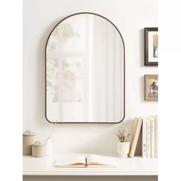 imageKate and Laurel Zayda Modern Glam Arch Framed Statement Wall Mirror 32 x 36 Gold Metal Minimalist MidCentury Round Arched Wall Mirror with Smooth CurvesWalnut Brown