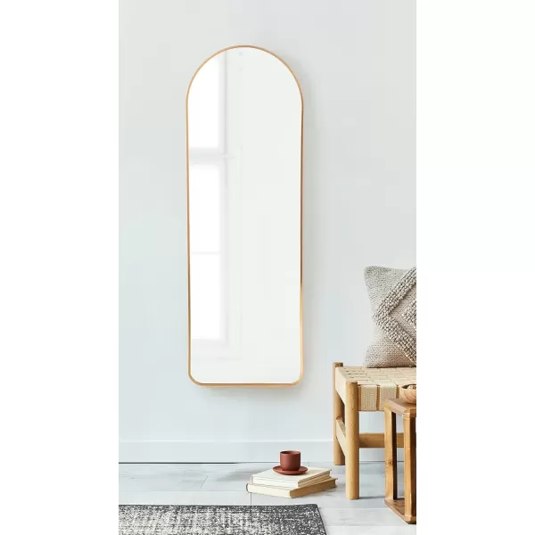 imageKate and Laurel Zayda Modern Glam Arch Framed Statement Wall Mirror 32 x 36 Gold Metal Minimalist MidCentury Round Arched Wall Mirror with Smooth CurvesGold