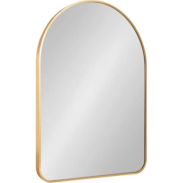 imageKate and Laurel Zayda Modern Glam Arch Framed Statement Wall Mirror 32 x 36 Gold Metal Minimalist MidCentury Round Arched Wall Mirror with Smooth CurvesGold