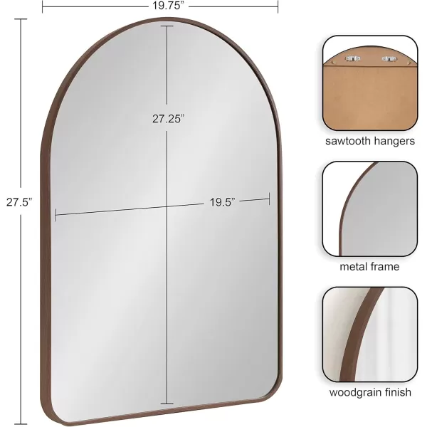 imageKate and Laurel Zayda Modern Glam Arch Framed Statement Wall Mirror 32 x 36 Gold Metal Minimalist MidCentury Round Arched Wall Mirror with Smooth CurvesWalnut Brown