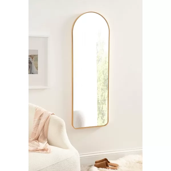 imageKate and Laurel Zayda Modern Glam Arch Framed Statement Wall Mirror 32 x 36 Gold Metal Minimalist MidCentury Round Arched Wall Mirror with Smooth CurvesGold