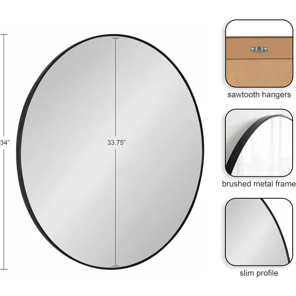 imageKate and Laurel Zayda Round Framed Wall Mirror 34 Inch Diameter Black Metal Minimalist Circular Mirror with Smooth CurvesBlack