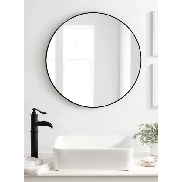 imageKate and Laurel Zayda Round Framed Wall Mirror 34 Inch Diameter Black Metal Minimalist Circular Mirror with Smooth CurvesBlack