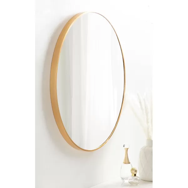 imageKate and Laurel Zayda Round Framed Wall Mirror 34 Inch Diameter Black Metal Minimalist Circular Mirror with Smooth CurvesGold