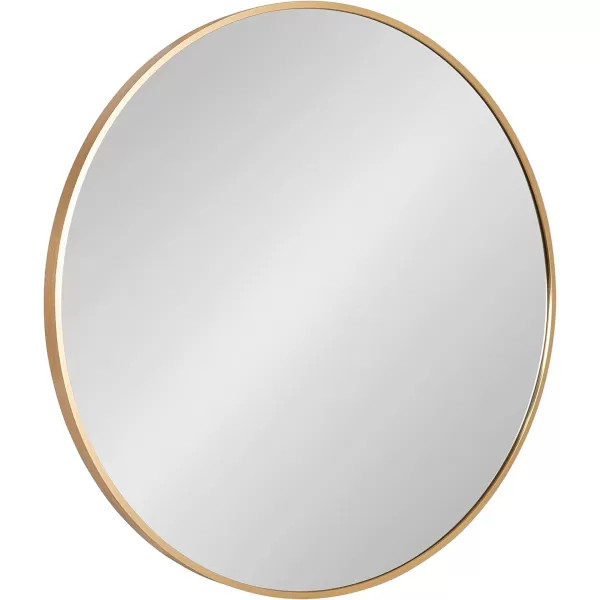 imageKate and Laurel Zayda Round Framed Wall Mirror 34 Inch Diameter Black Metal Minimalist Circular Mirror with Smooth CurvesGold