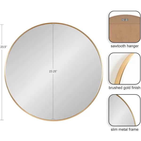 imageKate and Laurel Zayda Round Framed Wall Mirror 34 Inch Diameter Black Metal Minimalist Circular Mirror with Smooth CurvesGold