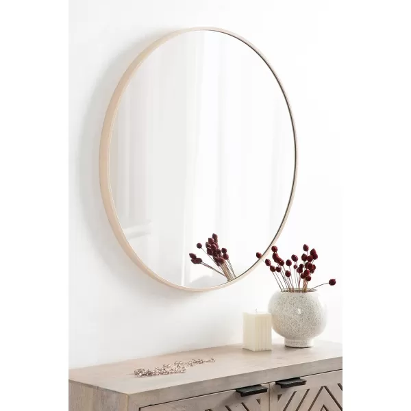 imageKate and Laurel Zayda Round Framed Wall Mirror 34 Inch Diameter Black Metal Minimalist Circular Mirror with Smooth CurvesNatural