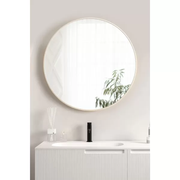 imageKate and Laurel Zayda Round Framed Wall Mirror 34 Inch Diameter Black Metal Minimalist Circular Mirror with Smooth CurvesNatural