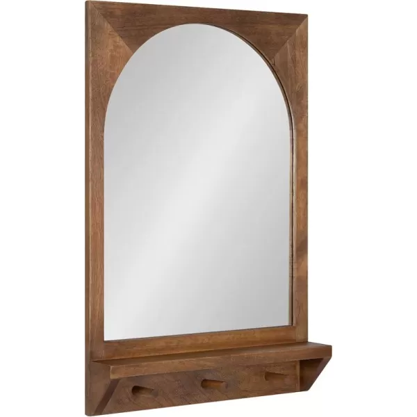 imageKate and Laurel Andover Pub Mirror with Coat Hooks 22 x 36 White Decorative Wood Wall Mirror with Five Hanging Pegs and Small Display ShelfBrown