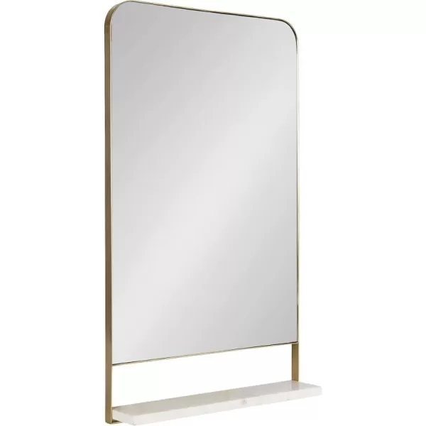 imageKate and Laurel Chadwin Modern Rectangle Wall Mirror with Shelf 20 x 34 White and Gold Glam Rectangular Contemporary Marble and Metal Mirror for Storage and DisplayGold