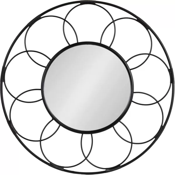 imageKate and Laurel Cori Boho Round Mirror 34 Inch Diameter Natural Light Decorative Metal Mirror with Rattan Accenting for Coastal Home Wall DecorBlack