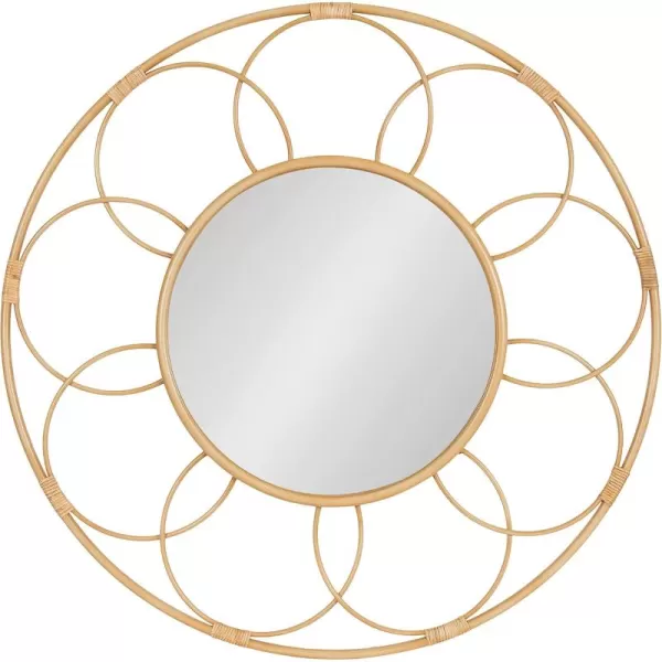 imageKate and Laurel Cori Boho Round Mirror 34 Inch Diameter Natural Light Decorative Metal Mirror with Rattan Accenting for Coastal Home Wall DecorBrown