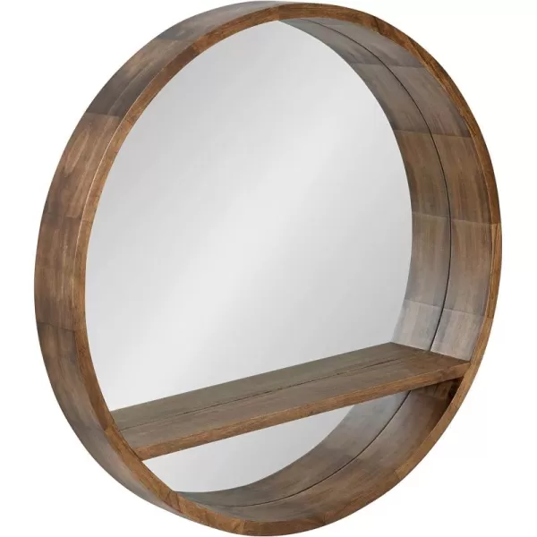 imageKate and Laurel Hutton Round Mirror with Shelf 30quot Diameter Rustic Brown Finish Geometric Home Decor