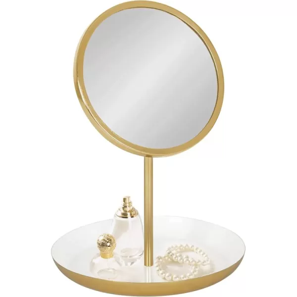 imageKate and Laurel Laranya Modern Decorative Table Mirror 11 x 15 Black and Gold Glamorous Freestanding Tabletop Mirror with Robust Metal Tray for Makeup and Jewelry Storage and DisplayWhiteGold