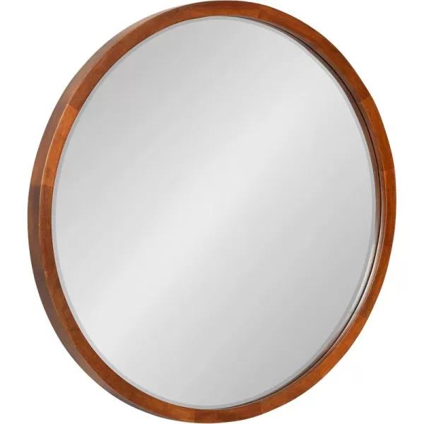 imageKate and Laurel McLean Modern Scandinavian Wood Framed Round Wall Mirror 34 Inch Diameter Natural Poplar Decorative Circle Wooden Mirror with Slim Frame and Modern ShapeWalnut Brown