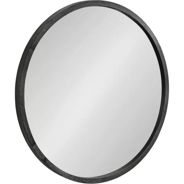 imageKate and Laurel Occonor Vintage Wooden Round Mirror 28 Inch Diameter Natural Brown Rustic Farmhouse Circle Wall Mirror with Geometric Shape and Lightly Distressed FinishBlack