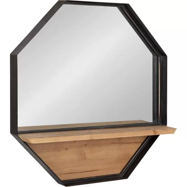 imageKate and Laurel Owing Large Rustic Farmhouse Metal Octagon Wall Mirror with Shelf BlackBrownBlack