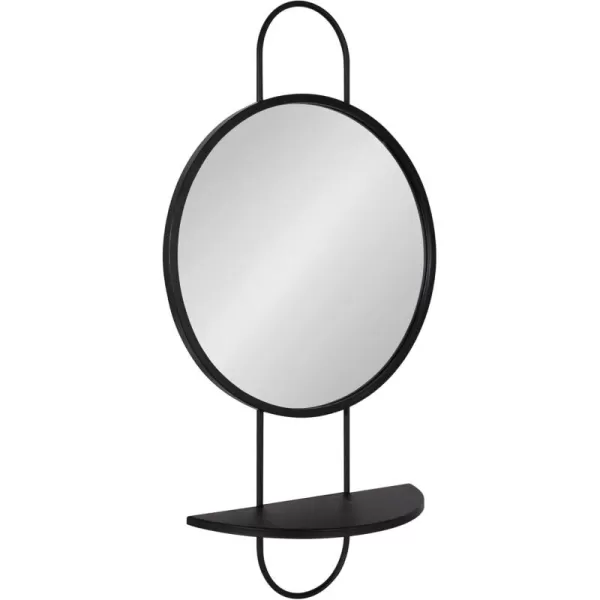 imageKate and Laurel Patel Modern Metal Round Mirror with Rounded Shelf 19 x 33 Satin Black Decorative Functional Circle Shelf Mirror for Storage and DisplayBlack