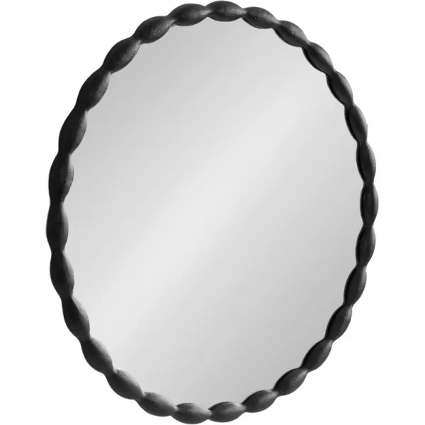 imageKate and Laurel Perlina Modern Scalloped Round Mirror 26 Inch Diameter Black Decorative Circle Wavy Mirror with Unique Rippled Edge and a SandCast Aluminum Frame